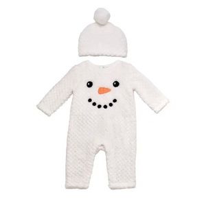 Long Sleeve Snowman Face Christmas Velour Coverall